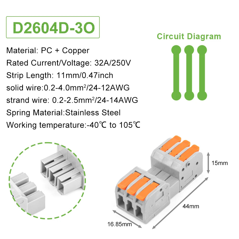 5Pcs Male Female Universal Compact Electrical Wiring Connectors Push-in Conductor Terminal Block Docking Mini Quick Wire Connect