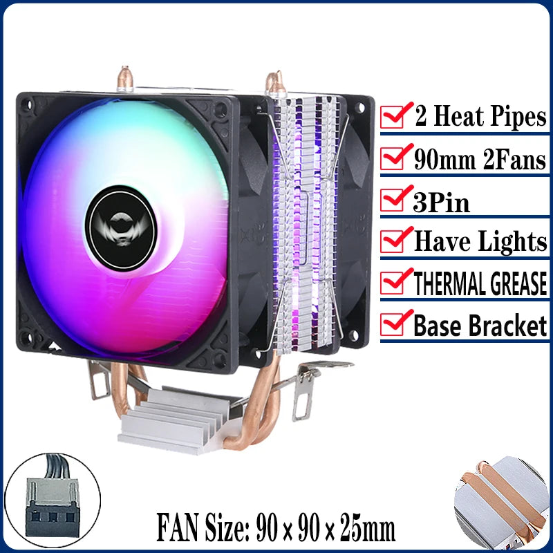 QiuzAim Air-cooled Radiator 2/4/6 Heat Pipe Computer Processor CPU Fan Compatible LGA115x 1200 1700 2011 2066 X79 X99 E5 AM4 AM5