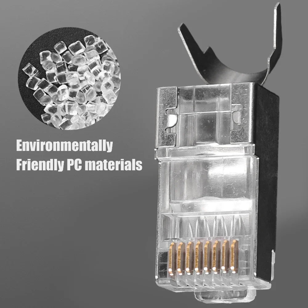 1-10Pcs Shielded RJ45 Cat6A Cat7 Pass Through Connector 8P8C Gold Plated Pass Through Modular Cat 7 Fast Transmition Data Plug