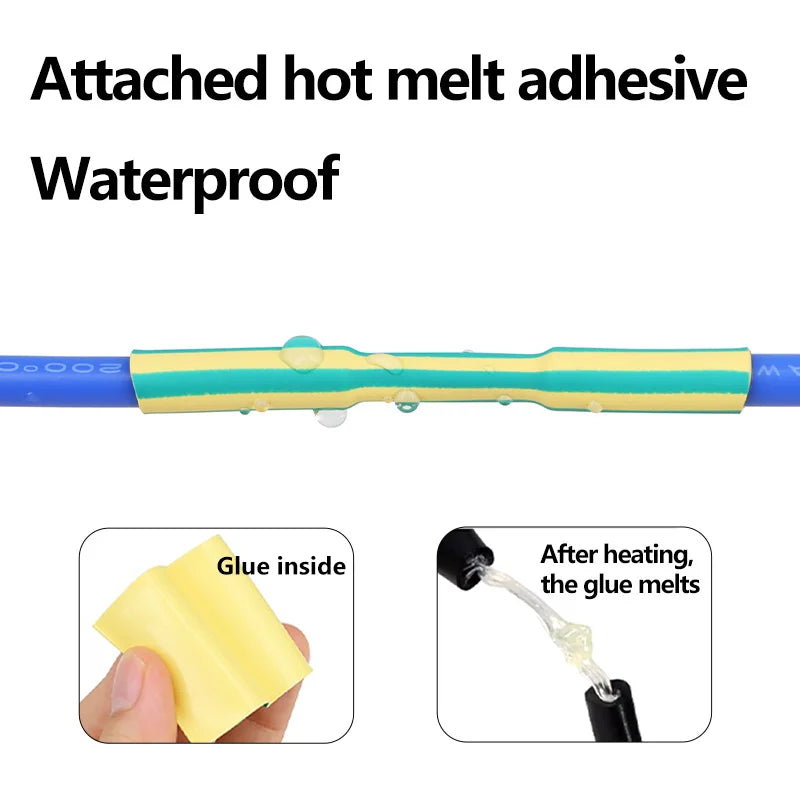Yellow-Green 3:1 Heat Shrink Tube With Glue 1.6mm - 50mm Dual Wall Adhesive Lined Polyolefin Shrinkin ﻿Wrap Cable Protect Sleeve