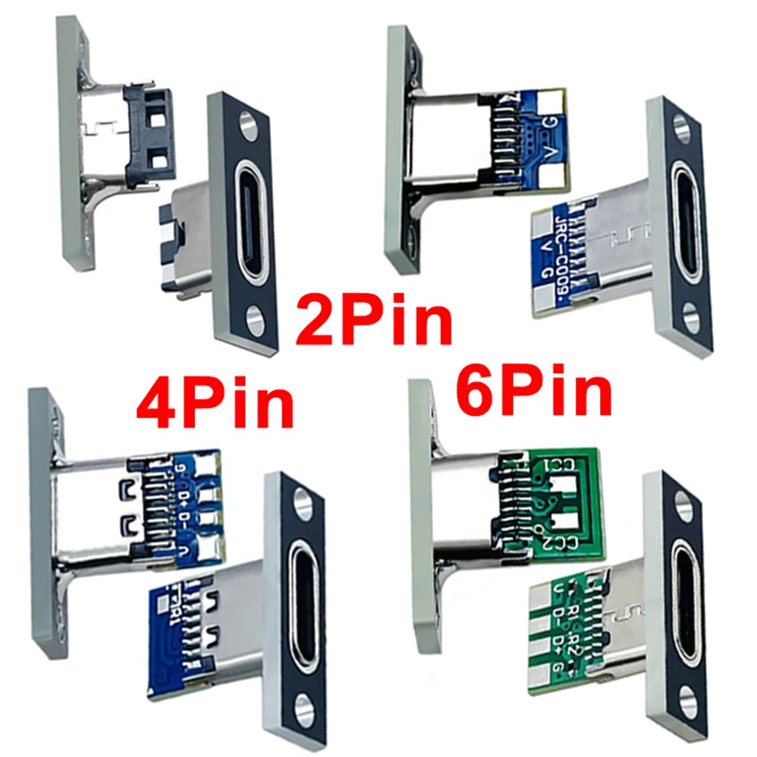 2/5/10pcs Type C USB 3.1 Socket With Screw fixing plate Type-C USB Jack 3.1 Type-C 2Pin 4Pin 5Pin 6Pin Female Connector Jack DIY