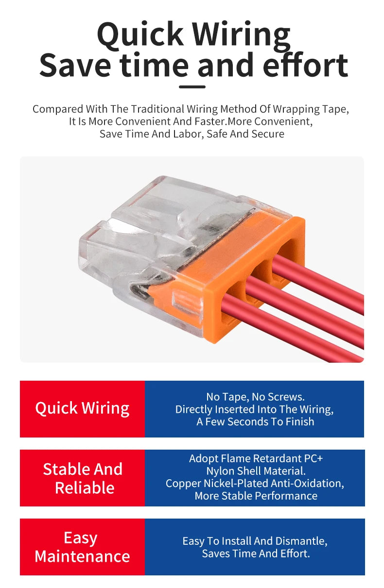 50Pcs Mini Quick Push in Connectors Hard Stainless Easy Electrical Splicing Terminal Blocks 2 3 4 5 6 8 Ports