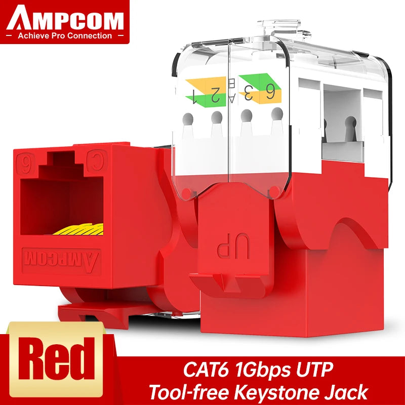 AMPCOM CAT6A CAT6 Tool Less Keystone Jack,  RJ45 UTP Keystone Module Adapter No Punch-Down Tool Couplers Modular Connector