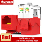 AMPCOM CAT6A CAT6 Tool Less Keystone Jack,  RJ45 UTP Keystone Module Adapter No Punch-Down Tool Couplers Modular Connector