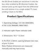 MAX485 MAX3485 MAX13487 MAX13488 TTL to RS485 Transceiver Module 3.3V/5V Unidirectional Bidirectional Serial Conversion Board
