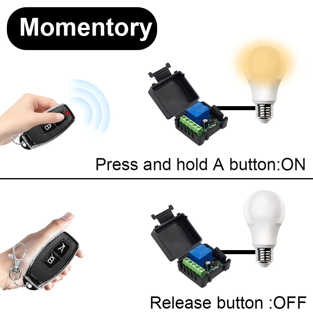 QIACHIP 433MHz Wireless Remote Control Switch Dry Contacts RF Relay Module DC 5V 12V 24V 48V 60V Remote Controls Gate Door Light