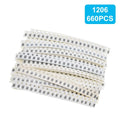 660pcs/Lot 0803/ 0805 /1206  1% SMD Chip Resistor Assorted Kit 1R - 1M Ohm 33valuesX20pcs Resistance Sample Set