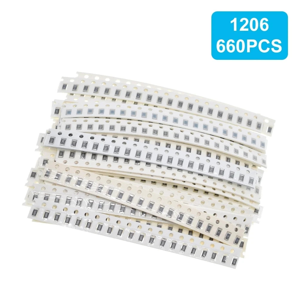 660pcs/Lot 0803/ 0805 /1206  1% SMD Chip Resistor Assorted Kit 1R - 1M Ohm 33valuesX20pcs Resistance Sample Set