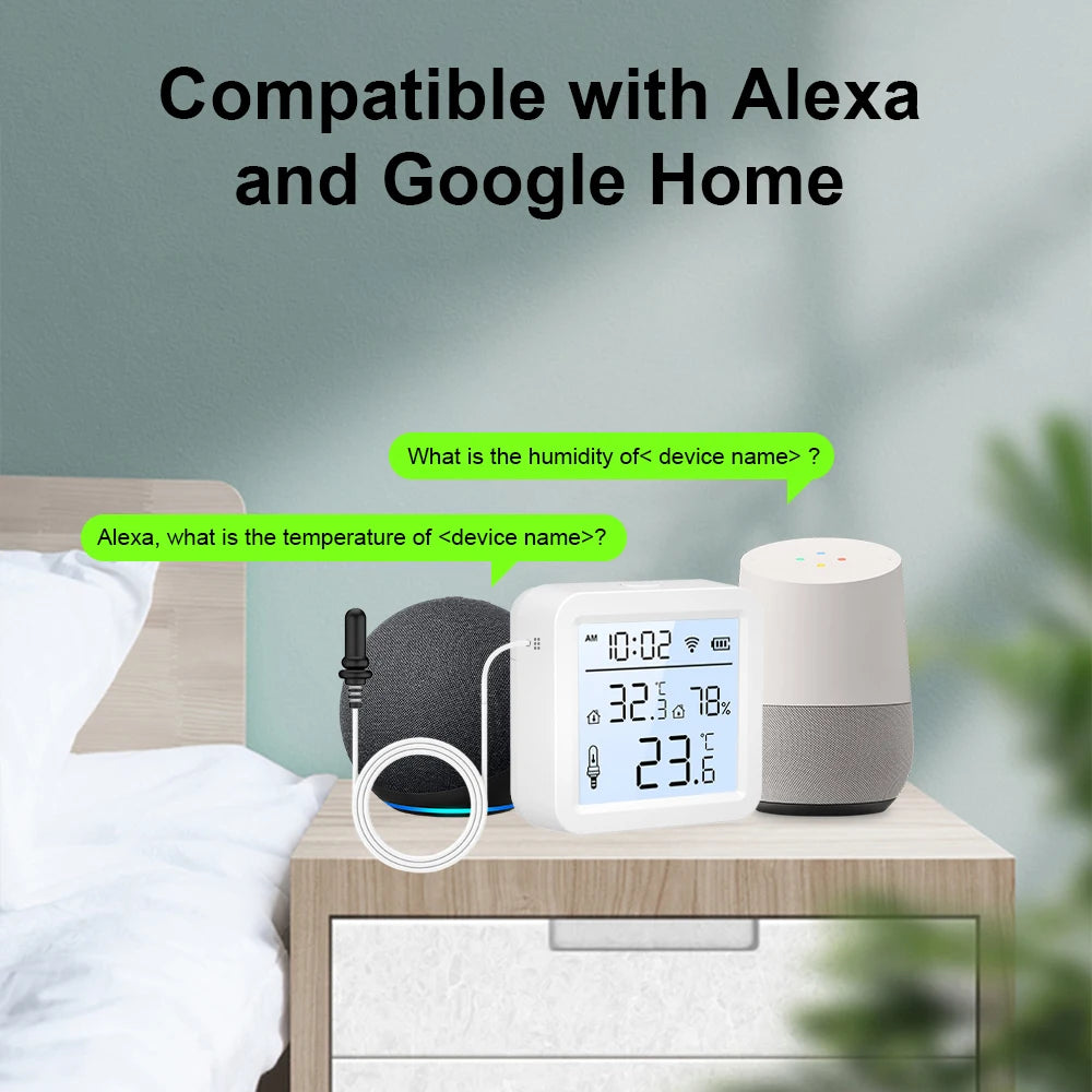 2026 New Tuya WiFi Humidity Temperature Sensor with External Probe Thermometer for Smart Home APP Monitoring for Refrigerator