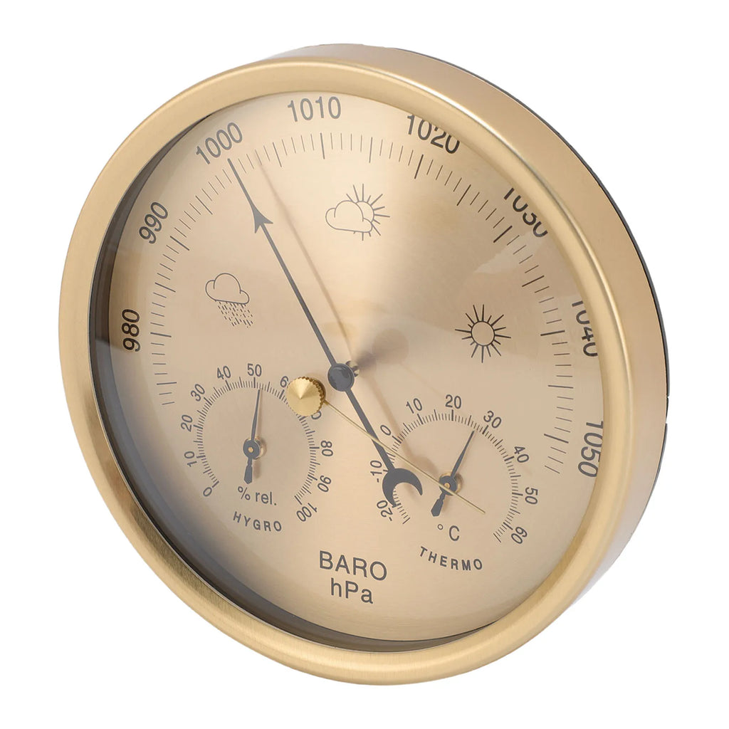 Metal 3 in 1 Barometer for Indoor and Outdoor Use Barometer Thermometer Hygrometer Household Weather Station with Round Frame