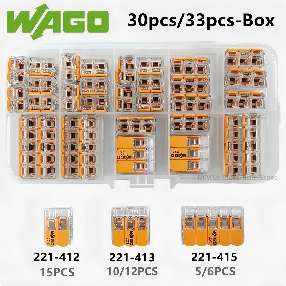 10/30/33pcs Original WAGO 221-412 221-413 221-415 Quick Wiring Terminal 0.14-4mm² AWG24-12 2/3/5 Holes 450V Lever Wire Connector