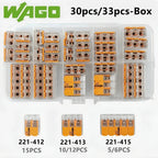 10/30/33pcs Original WAGO 221-412 221-413 221-415 Quick Wiring Terminal 0.14-4mm² AWG24-12 2/3/5 Holes 450V Lever Wire Connector