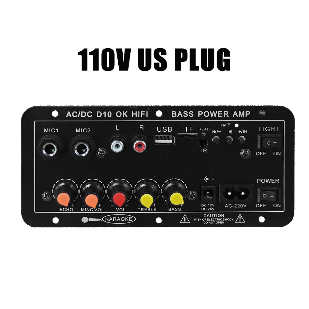 D10 Digital Bluetooth Amplifier Board 110V 220V 12V Subwoofer D 10 Dual Microphone Karaoke Amp Speaker Home Theater DIY BASS AMP