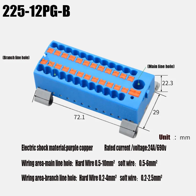 1PC 225 Series Fixed Modular Wire Connectors Compact Splicing Lighting Push-in Multi Link Terminal Block 1 In Multiple Out