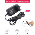 5V 3A Power Supply with ON/OFF Switch EU US UK Plug Charger USB Type-C Power Adapter for Raspberry Pi 4 Orange Pi Zero 3 / 3B