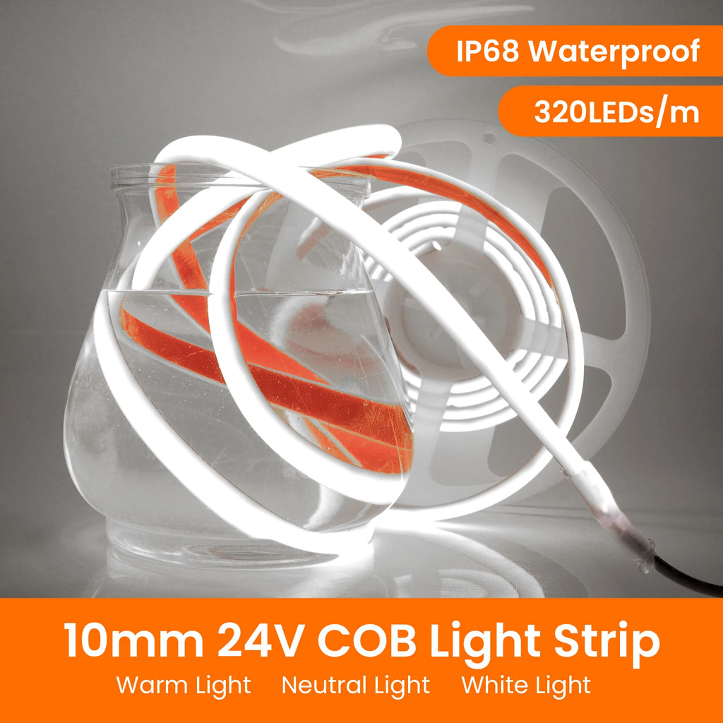 COB LED Strip 12V 24V IP68 Waterproof High Density 320LEDs/m Flexible COB LED Tape Neon Light White Red Green Blue Pink Yellow