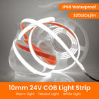 COB LED Strip 12V 24V IP68 Waterproof High Density 320LEDs/m Flexible COB LED Tape Neon Light White Red Green Blue Pink Yellow