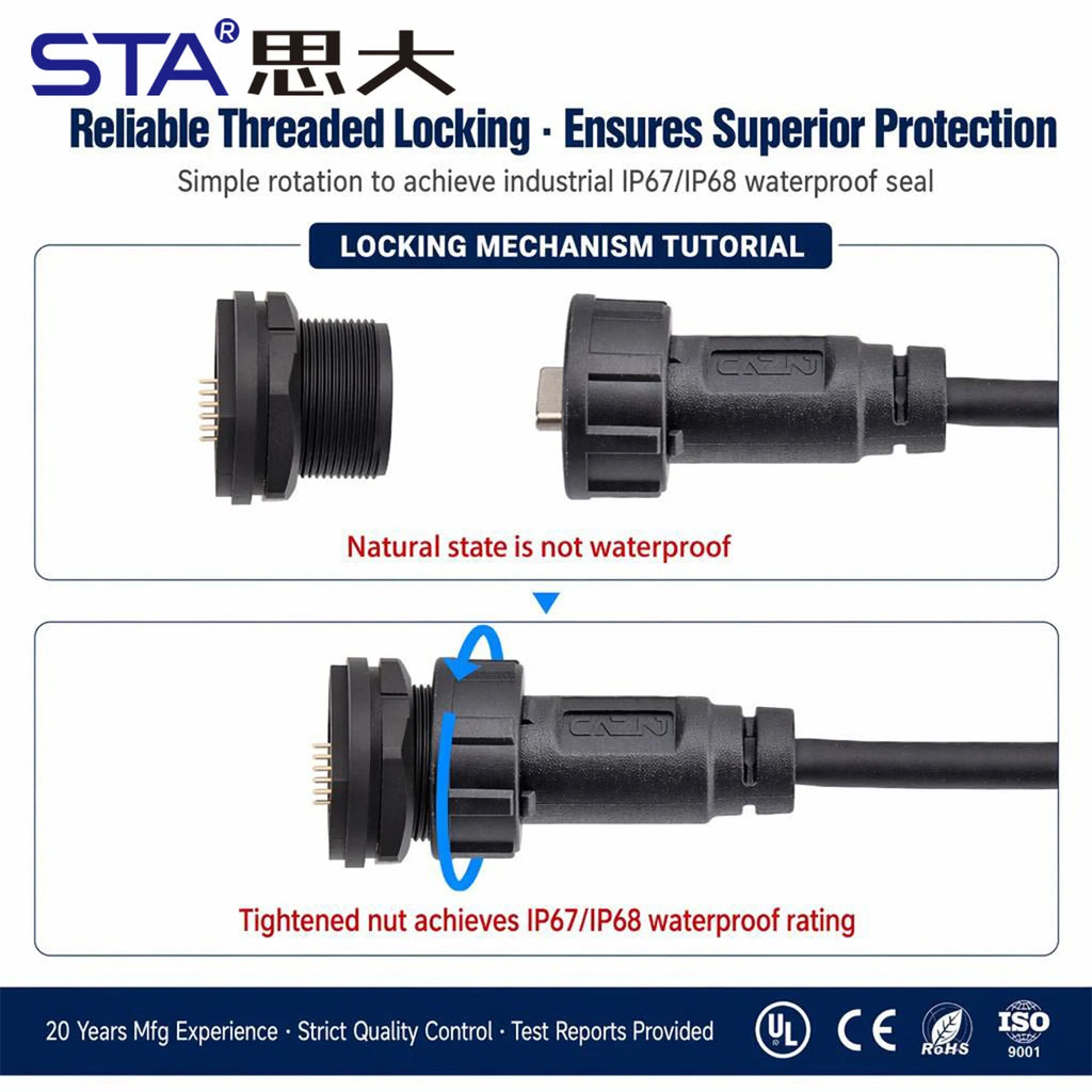 Type-C 3.1/USB A IP68 Waterproof Circular Connector Male to Female Aviation Plug 20Gbit/s PD60W Outdoor Fast Data Charging Cable