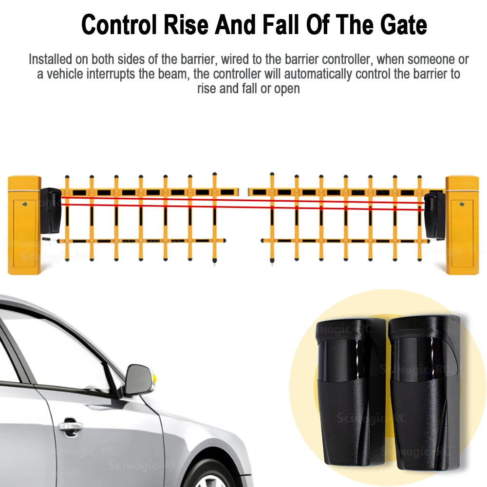 Photocell Automatic Gate Door Safety Sensor Alarm Infrared Beam Sensor Photocell 15m Detect Range 12~24V 3.6V Battery Powered