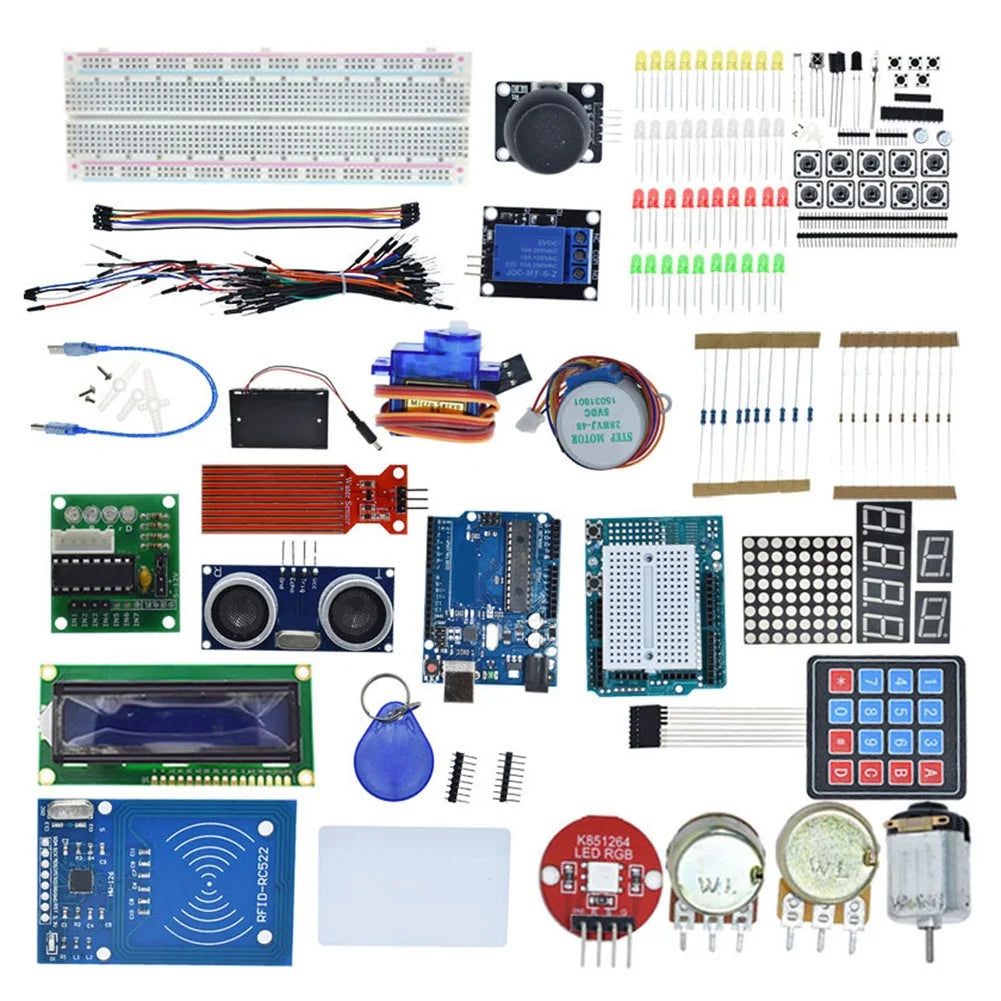 【HOT-PRICE!】Starter Kit For Arduino Uno R3 Uno R3 Breadboard And Holder Kit Step Motor / Servo Kit 1602 LCD Kit Jumper Wire Kit