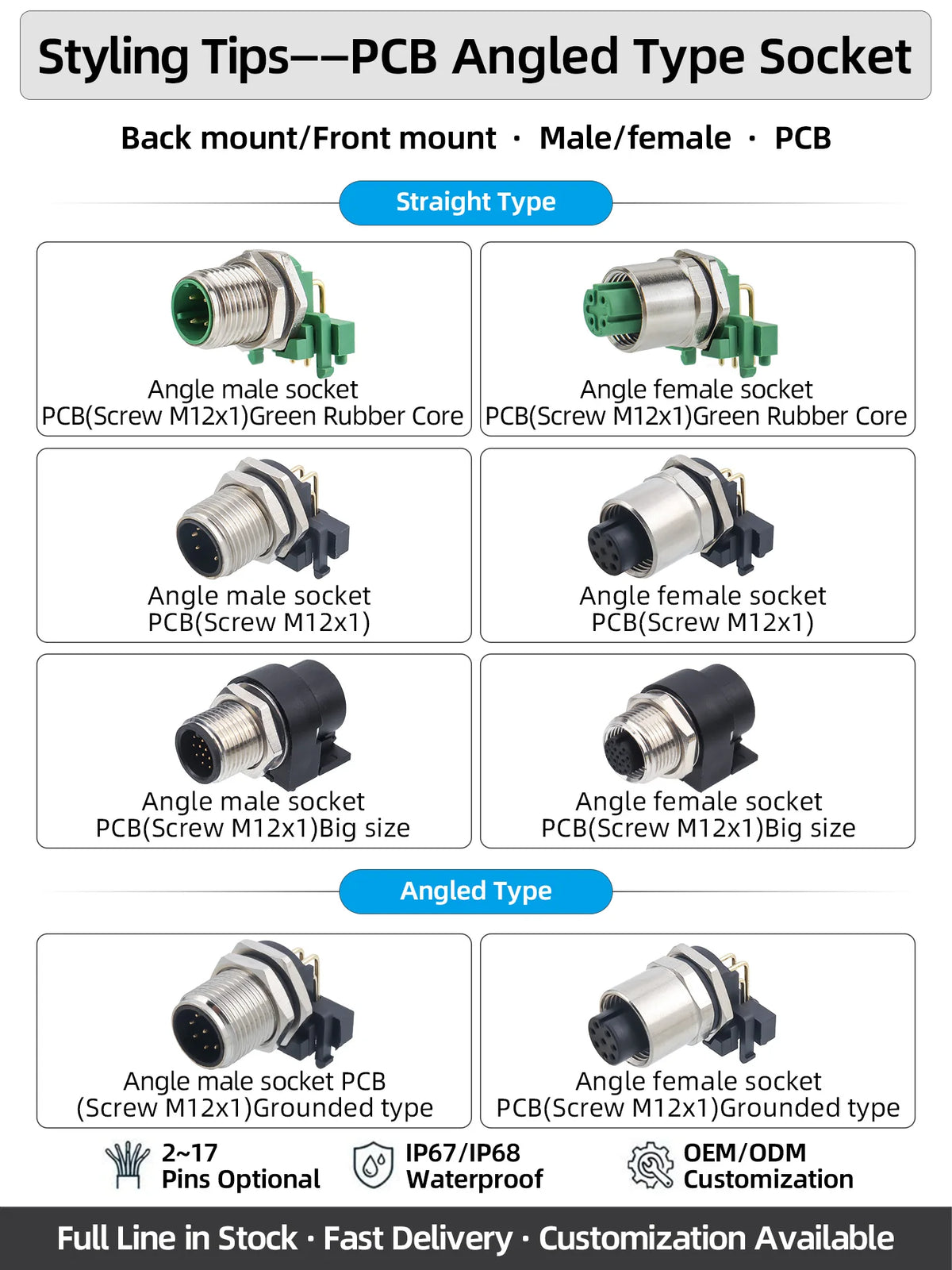 M12 Screw Termination Plastic Field Plug NMEA2000 5 Pin Straight Angled IP67 Waterproof 3 4 6 8 Poles Sensor Connectors PG7 PG9