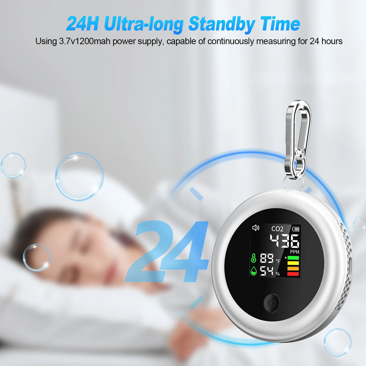 CO2 Monitor NDIR Sensor, Air Quality Detector Carbon Dioxide Meter with Temp/Humidity, Portable Indoor Ventilation Tester,