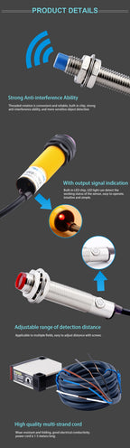 LJC12A3 12MM Capacitive Type Waterproof Proximity Sensor Switch DC6-36V with 5mm Detection Distance NPN/PNP Output Sensor