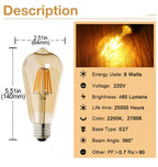 E27 Retro Edison Filament Bulb 4W 6W 220V ST64 Vintage LED Lamp Bulbs 2200K 2700K Warm White Amber Glass Light Bulbs for Home