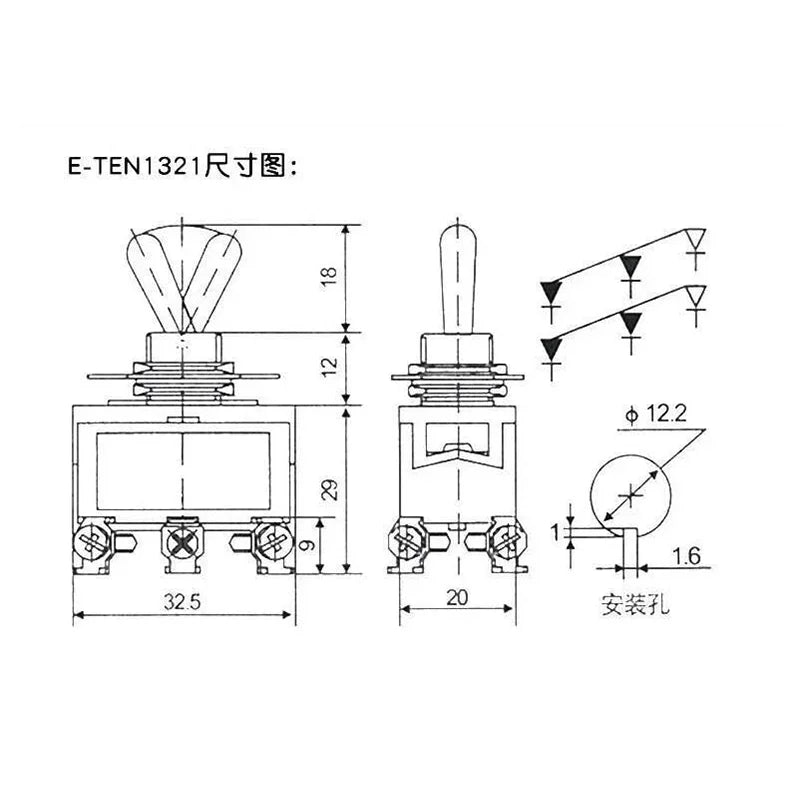 5pcs Toggle Switch Latching On-Off On-On On-Off-On E-TEN1021 1122 1221 1321 Power Button Switch 250V 15A Toggle Switch