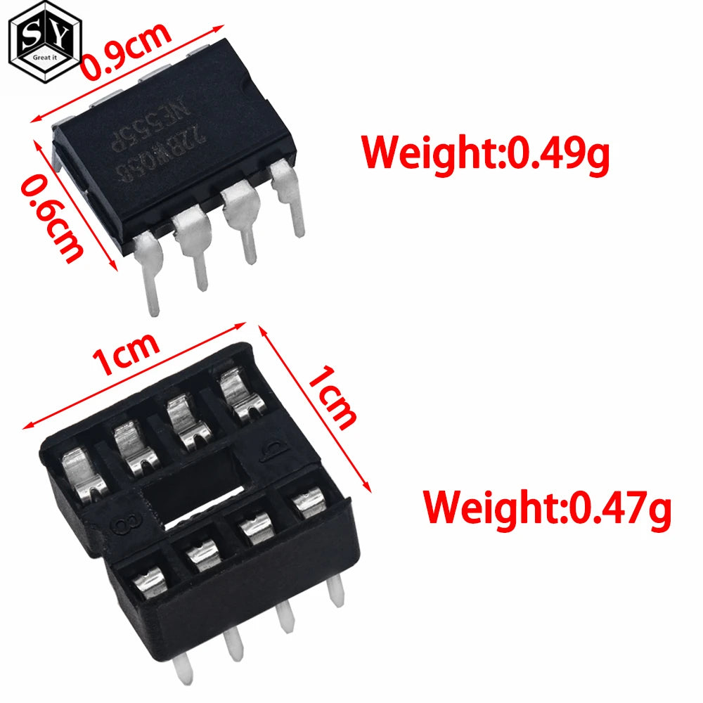 10pair/20pair NE555 NE555P IC 555 Timer Programming Oscillator Chip & 8 Pin DIP Sockets