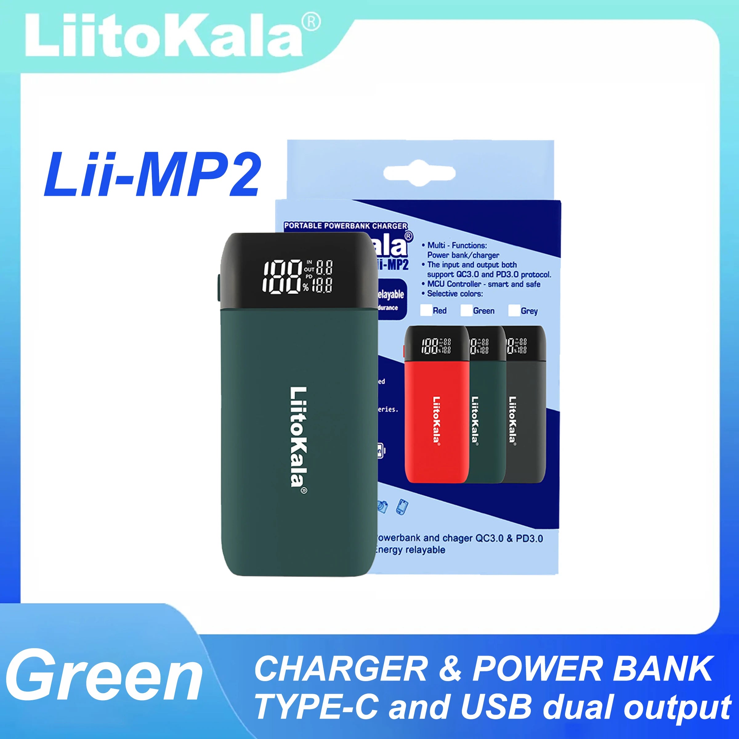 LiitoKala Lii-MP2 21700 18650 Power Bank QC3.0 Fast Charging Type-C INPUT USB Charger 20700 Mobile Power LCD Battery Charger