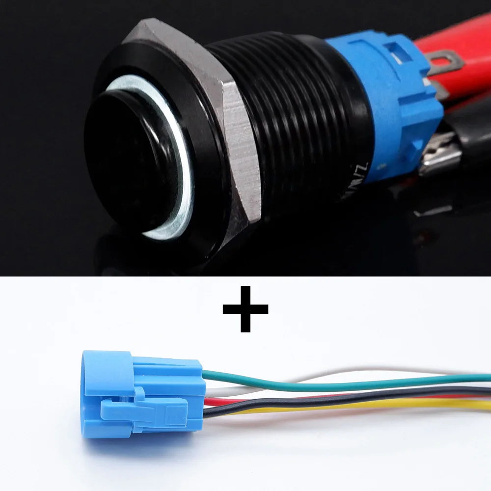 16mm 19mm 22mm Black On Off Metal Button Switch Car Power Start Stop Led Light Waterproof Reset Latching With Socket 5V 12V 220V
