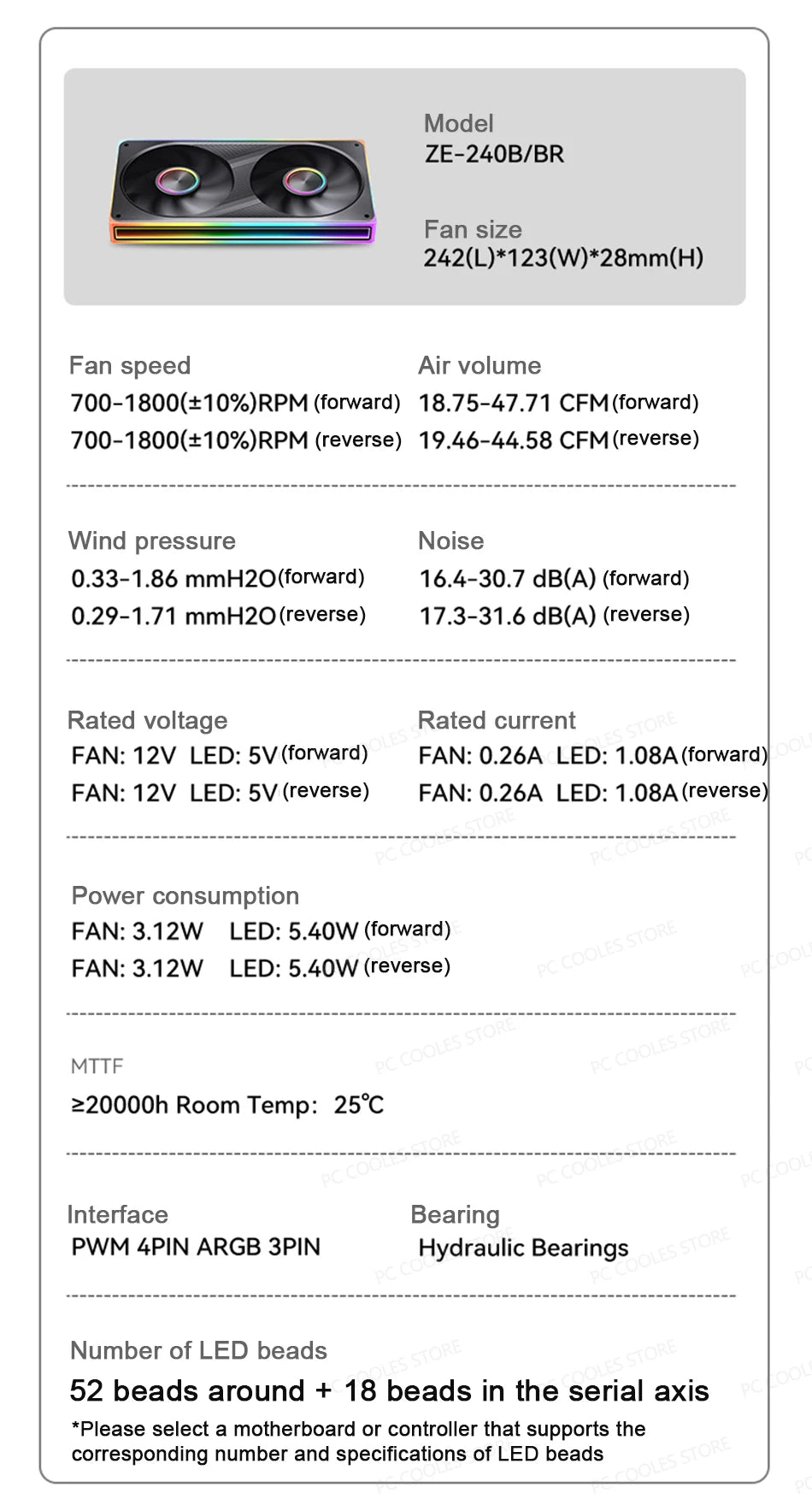 JONSBO ZE-120/240/360 PC Case Fan ARGB Four-sided Thousand-layer Mirror PWM Gaming Combined Cooling Fan