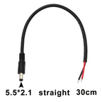 30cm DC Power Cord 5.5*2.1 / 5.5*2.5 Male Plug Connector Charging Cable 90 Degree Right Angle Adapter Power Extension Cord DIY