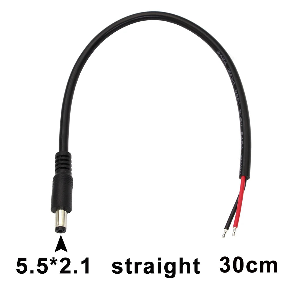 30cm DC Power Cord 5.5*2.1 / 5.5*2.5 Male Plug Connector Charging Cable 90 Degree Right Angle Adapter Power Extension Cord DIY