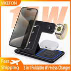 3 in 1 Wireless Charger Stand Foldable 30W LED Fast Charging Station For iPhone 16 15 14 13 12 Apple Watch 9 8 7 6 5 Airpods Pro