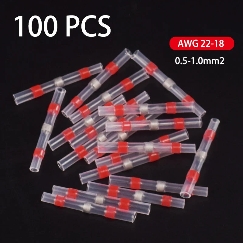 50/100/200Pcs Waterproof Solder Seal Heat Connector Shrink Butt Connectors Lug Terminals Electrical Wire Car Insulated Terminal