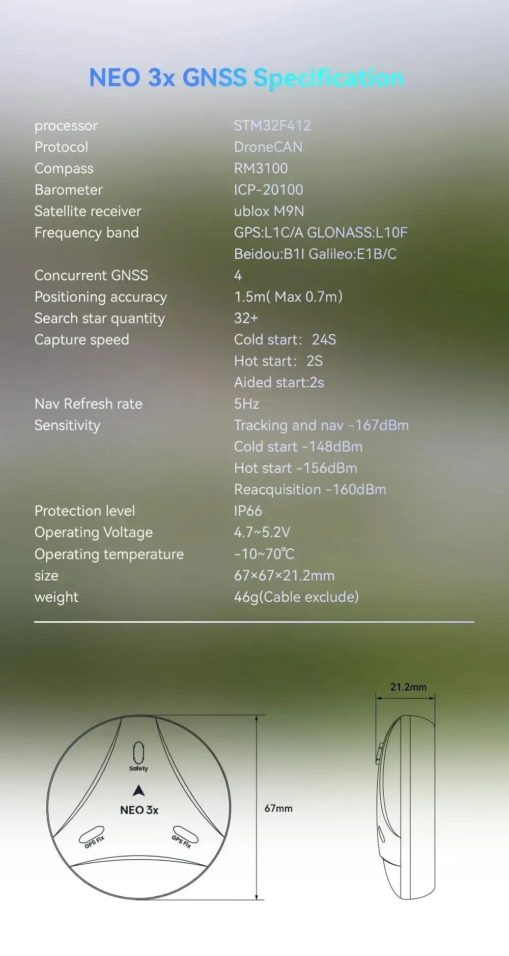 CUAV CUAV New NEO 3X GPS Module U-BLOX M9N GNSS DroneCAN RM3100 Compass IP66 Waterproof For PX4 ArduPilot UAV Controller