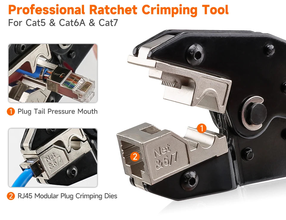 RJ45 Crimping Tool for Cat5/Cat6/Cat7 Ethernet Cables YHF-N567 Pliers Ratcheting for Precise Effortless Network Cable Crimping
