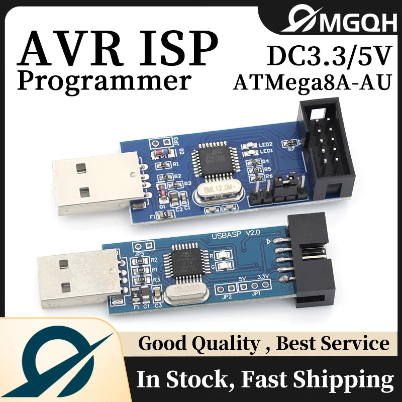MGQH USBASP USBISP AVR Programmer USB ATMEGA8 ATMEGA128 ATtiny/CAN/PWM 10Pin Wire Module DIY + 10Pin To 6 Pin Adapter Board