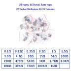1% 5%  Metal Film Resistor Assortment Kit 1/4W 1/2W 1W 2W 3W 5W Through Hole 30/41/130 Values Electronic Components 300 600 2600