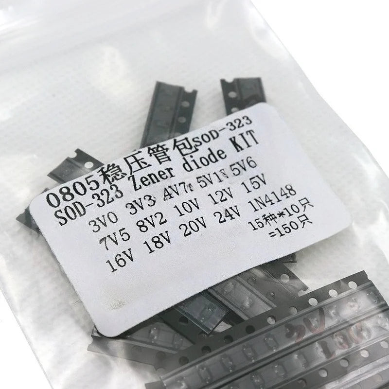 SOD-323 Zener Diode Kit 150Pcs 15 Values x 10Pcs SMD Voltage Regulator Assortment for DIY Electronics