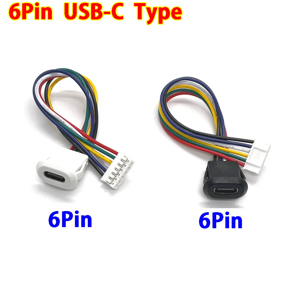 2 4 6 Pin USB-C Type Waterproof USB Connector Direct Compression Female Base Female Socket Charging Interface With Welding Wire