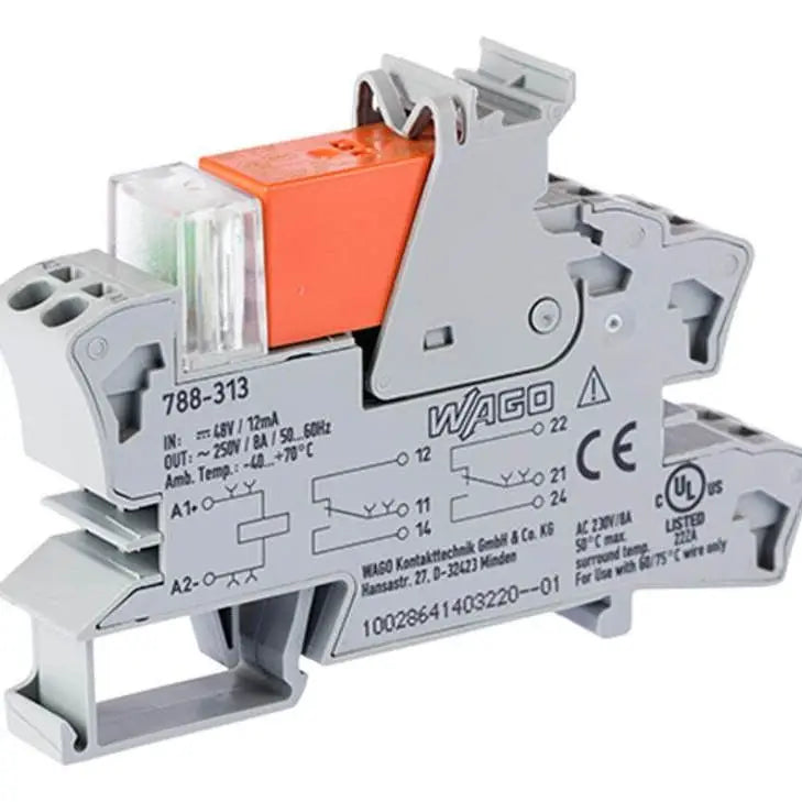 WAGO 788‑311 788‑312 788‑313 788‑314 788‑315 DIN Rail Relay Module 2‑Changeover Contacts DPDT Interface Relay