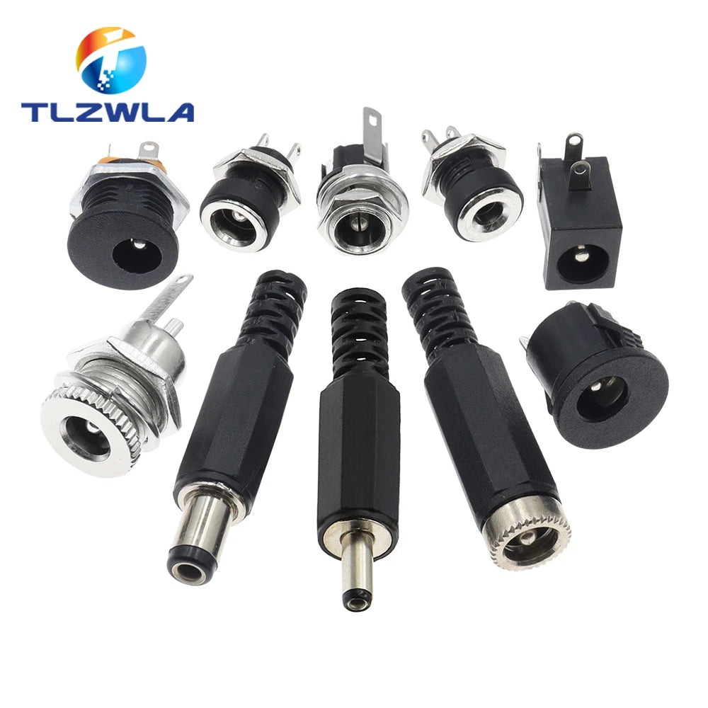 10Pcs DC Connectors 5.5x2.1mm 3.5x1.3mm DC Power Plug Male Female Jack Socket Nut Panel Mount DC Power Adapter Connector 5.5*2.1