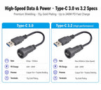 Type-c to USB 3.0 IP67/Ip68 Waterproof Connector Aviation Plug Quick Charge Female to Female Panel Mount PCB Socket FPC Cable