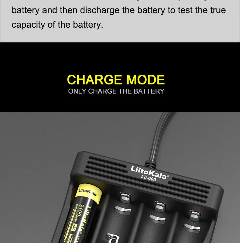 LiitoKala Lii-600 4 Bay LCD Smart Charger 3A Fast Charging 18650 21700 26650 26700 Li-ion NiMH AA AAA C Capacity Tester