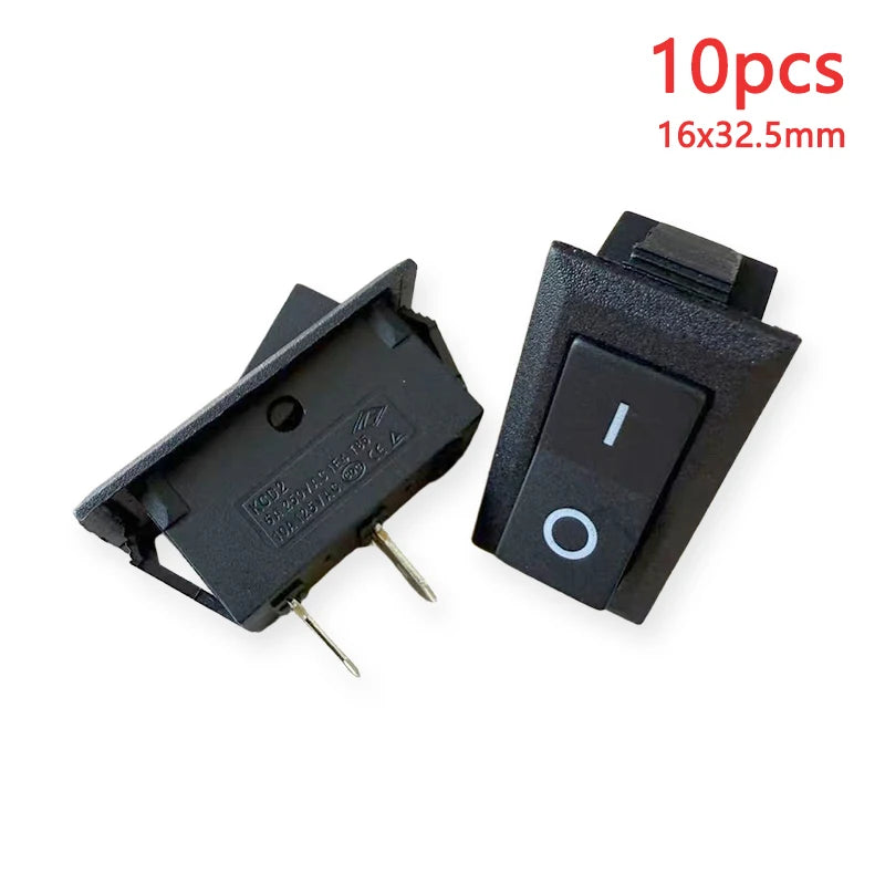 10PCS 16x32.5mm KCD2 Rocker Switch Hole 13.5x28.6mm Black/Red/Mixed 2-Pin 2-Gear 6A 250VAC/10A 125V AC Power Switch Accessories