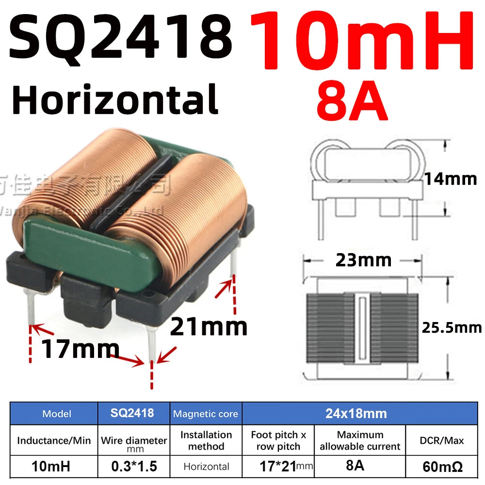 2pcs Flat Copper Wire EMI Filter Inductor Common Mode Square Ferrite Core Magnetic Coil 5mH 10mH 15mH 20mH 25mH 28mH SQ2418