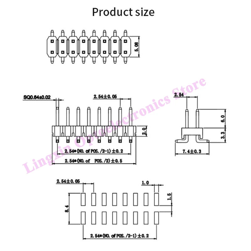 10Pcs 2.54mmPitch SMD SMT Double Row Male PIN Header 2*2/3/4/5/6/7/8/10/12/15/20/30/40 PIN Strip Connector